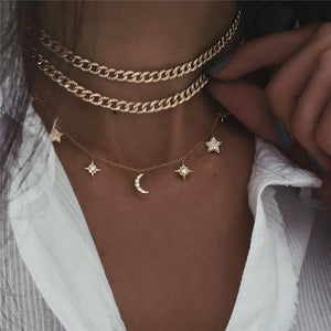 Chain with moon & stars Crystal Necklaces For Women